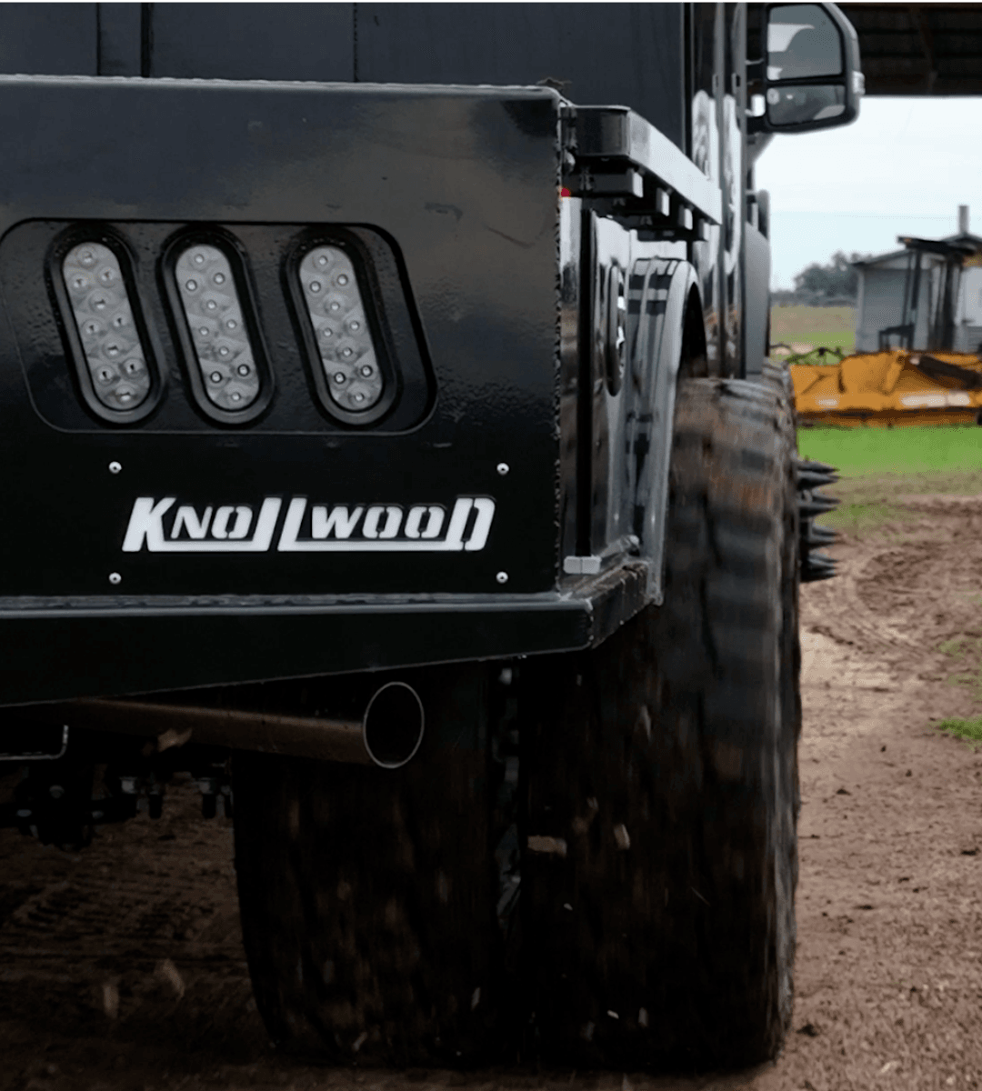 Knollwood badge and rear lighting on a custom truck body